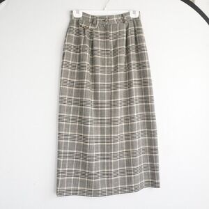 VTG Talbots Plaid Wool Lined Midi Skirt Size 6 Black Tan Preppy Academia teacher